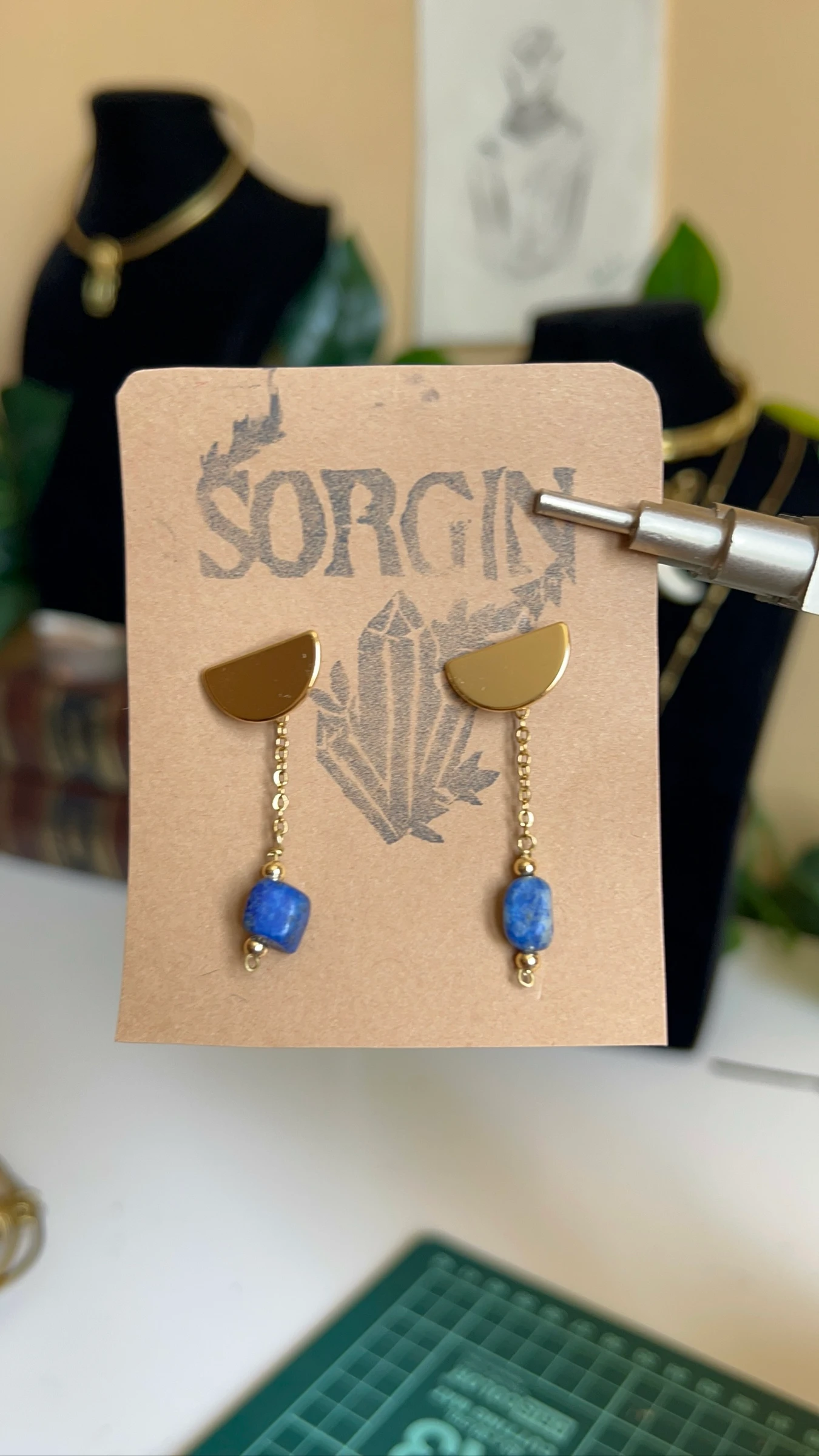 Goud verguld lapis lazuli oorbellen – photo 3